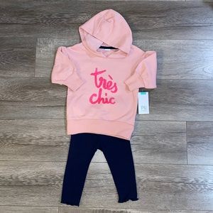 Petit Lem Pink “Tres Chic” Sweater and Blue Pants Set